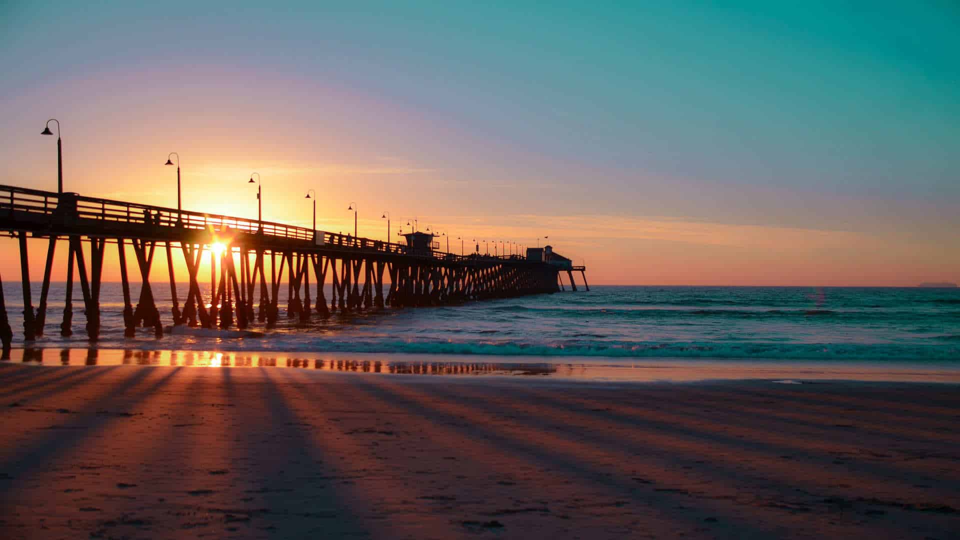 Imperial,Beach,Pier,Sunset,Reflection